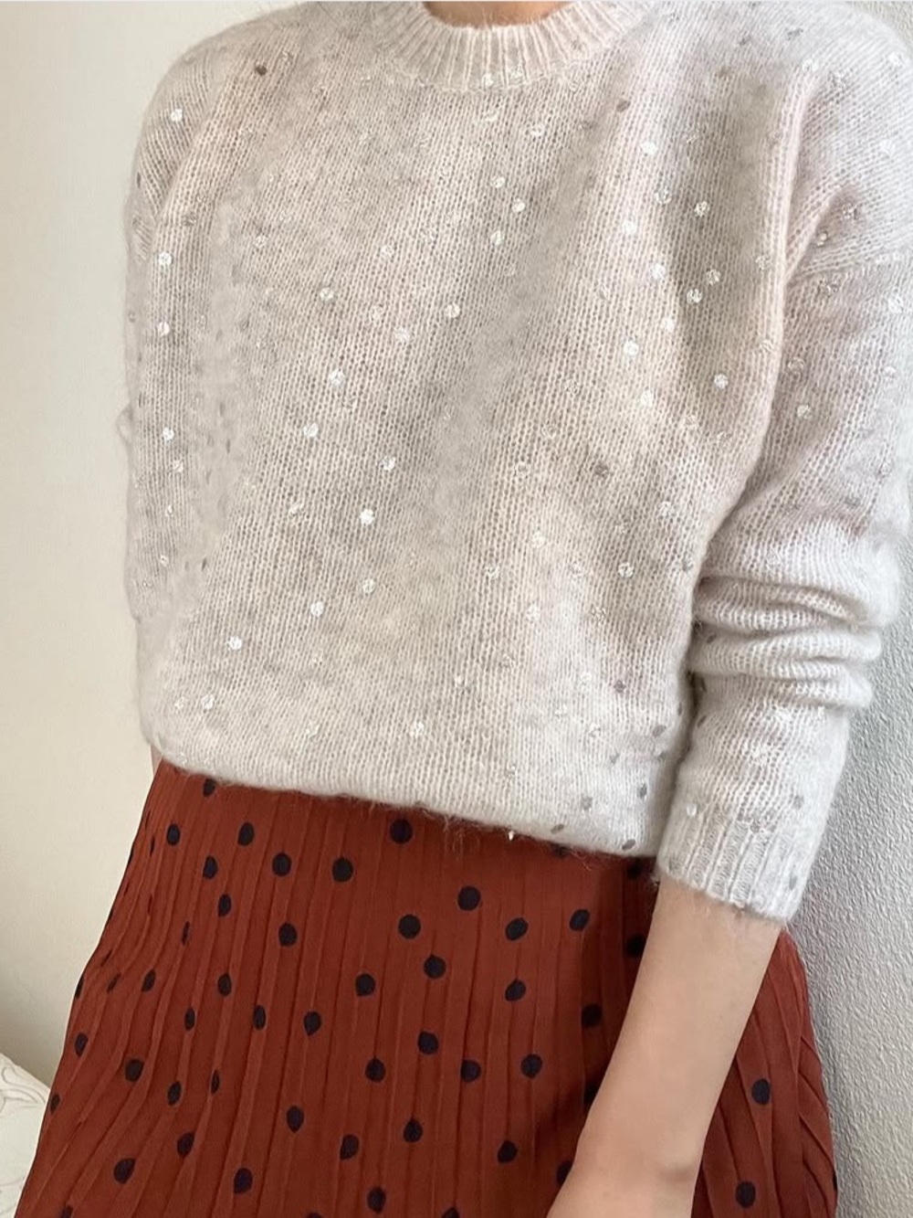 Sézane Ludivine Jumper Mottled Beige Silver Beaded Mohair Wool Sweater Size XXS